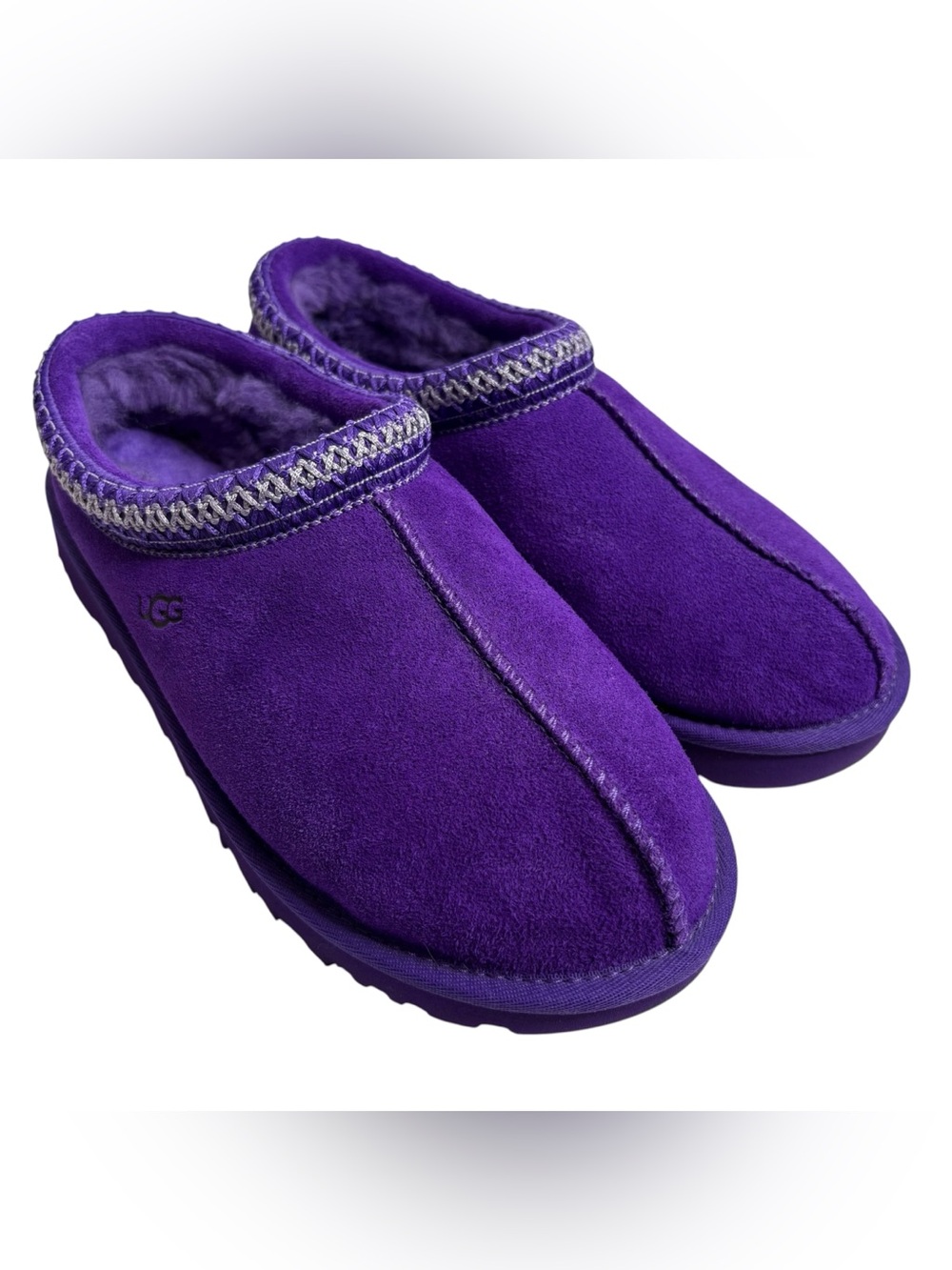 UGG Tasman Mussell Shell Violet Suede Shearling Clog Slippers NWOT